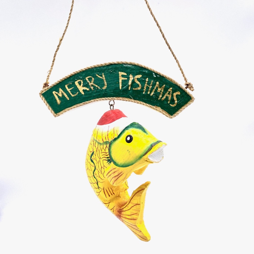 Hand Carved and Hand Painted Merry Fishmas ornament